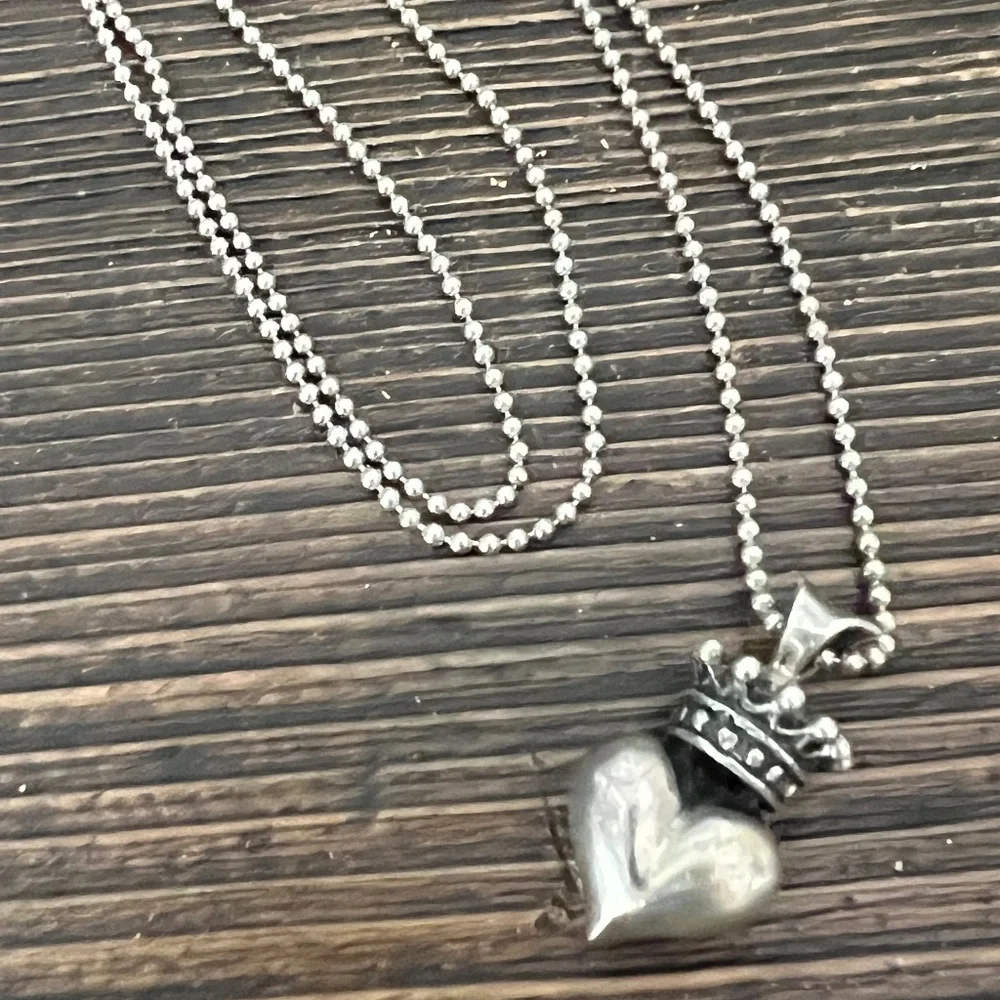 Vintage- King Baby Studio- .925 Silver (Italy) Crown Heart Pendant Necklace - Picture 3 of 12